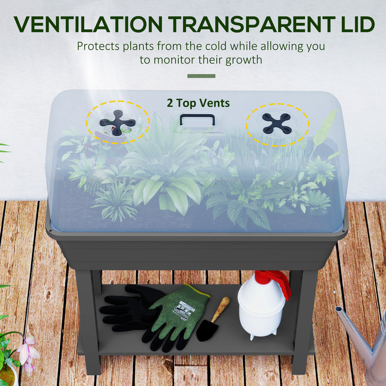 Dark Grey Self-Watering Raised Garden Bed with Greenhouse Lid