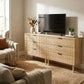 Bedroom Chest of Drawers, 3 Drawer Dresser with Fluted Panels and Solid Wood Legs, Storage Cabinet for Living Room, Oak