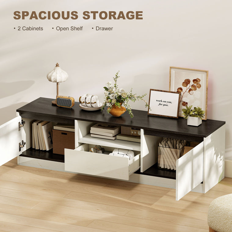 TV Stand with Cabinets and Cable Management - White