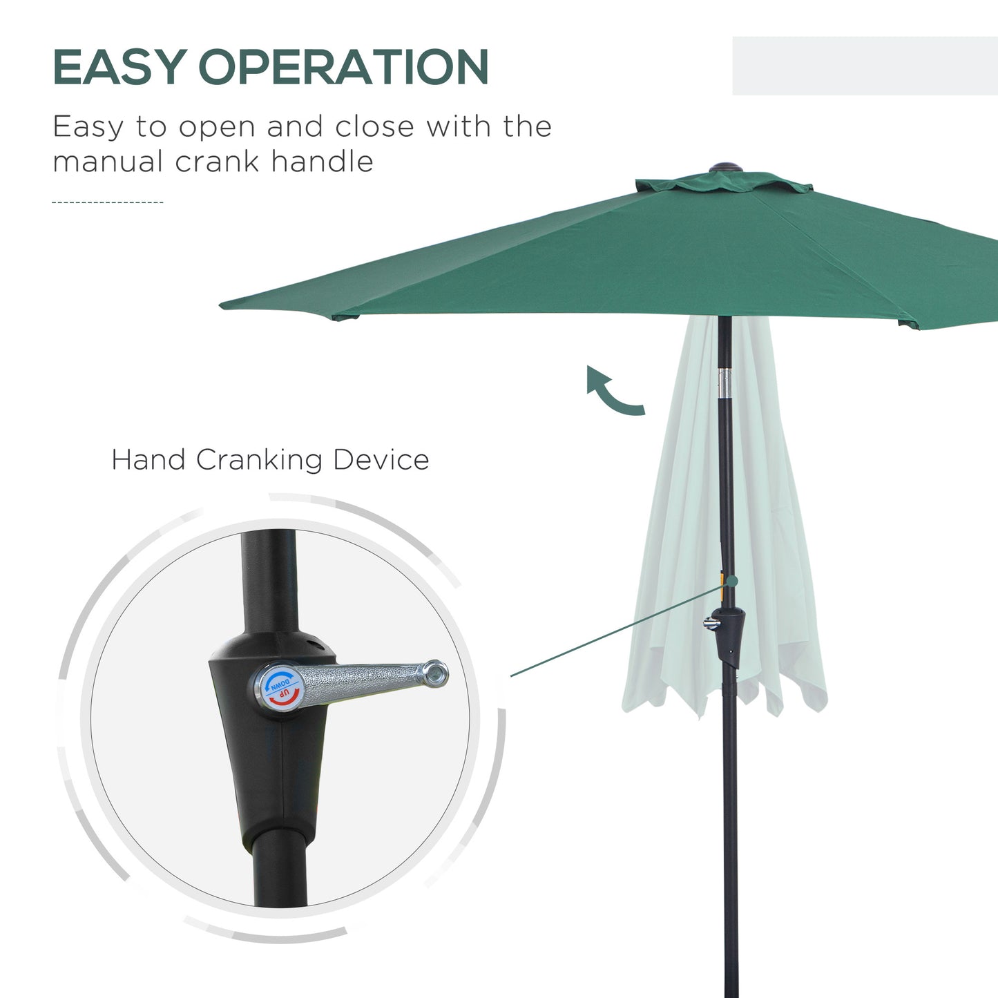 8.5FT Patio Umbrella, Round Garden Parasol with 6 Ribs, Market Sunshade Tilt Canopy w/ Crank Handle for Outdoor, Green