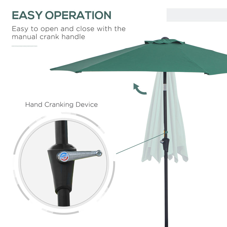 8.5FT Green Round Garden Parasol with 6 Ribs & Crank Handle