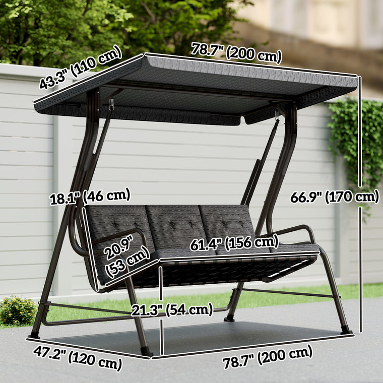 3-Person Porch Swing Bench with Adjustable Canopy