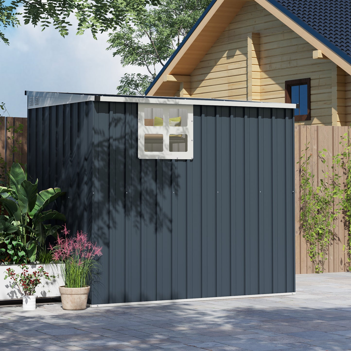 Outdoor Storage Shed, Metal Garden Shed with Window, 2 Vents and Lockable Door for Backyard, Garden, Patio