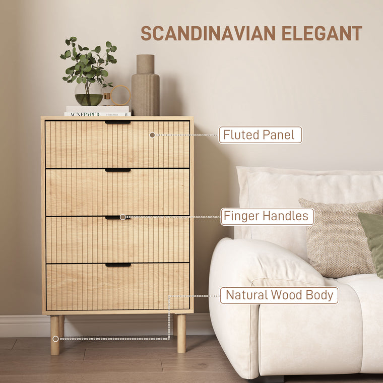 4-Drawer Dresser with Fluted Panels - Oak