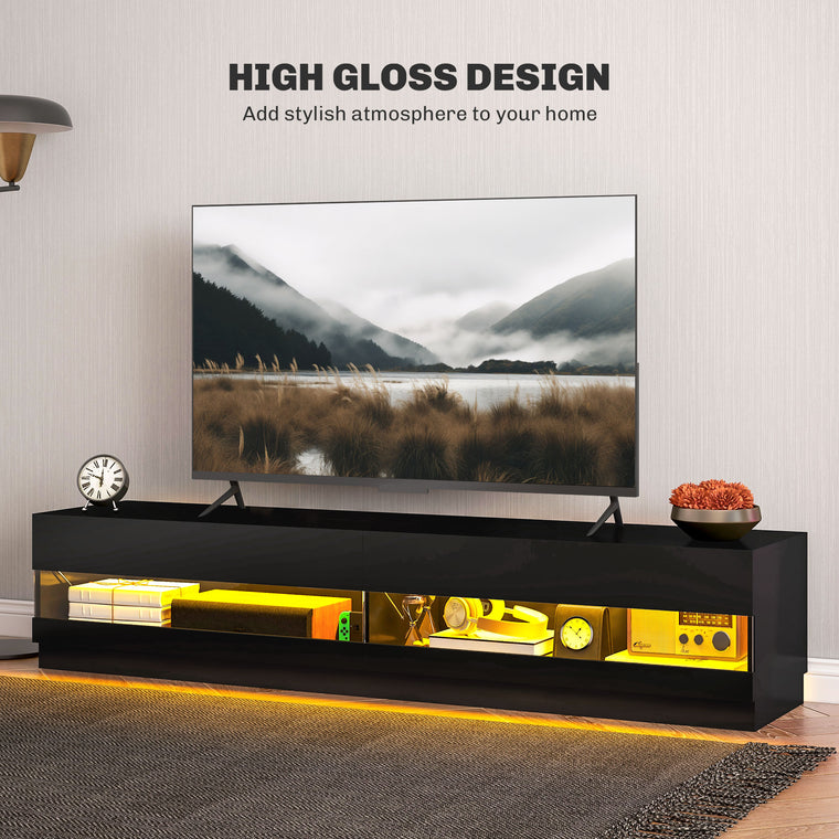 Lighted TV Stand for TVs up to 75" with Storage - Gloss Black