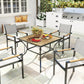 37" Garden Outdoor Dining Table for 4, Square Patio Table with Umbrella Hole, Plastic Board Tabletop for Backyard, Poolside, Mixed Brown