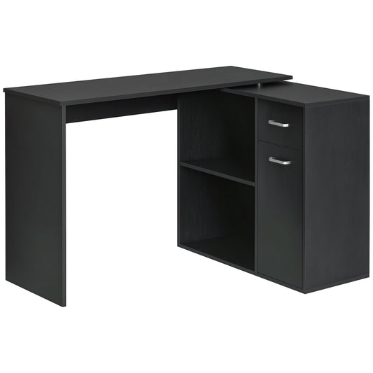180-Degree Rotating Corner Desk with Cabinet - Black