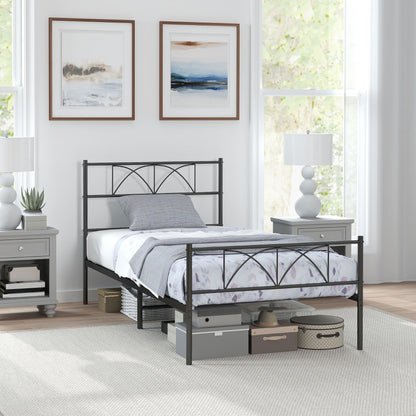 Metal Twin Platform Bed with Headboard and Storage - Black
