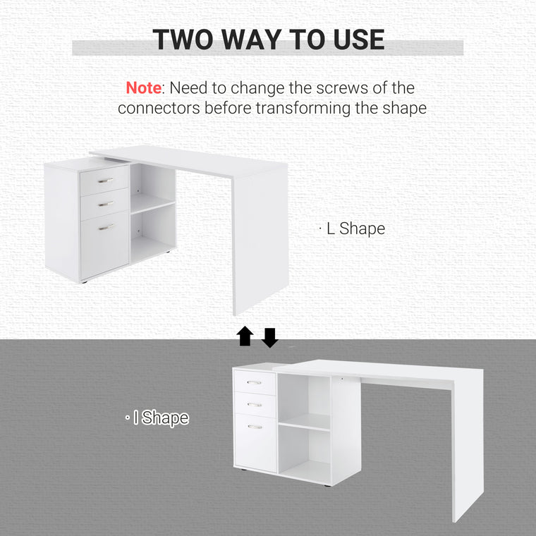 L-Shaped Writing Desk with Storage and Drawer