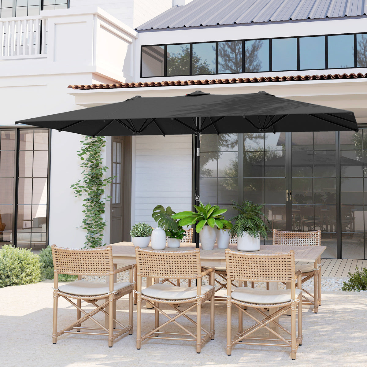 Grey Double-Sided Umbrella with Adjustable Height & 12 Ribs
