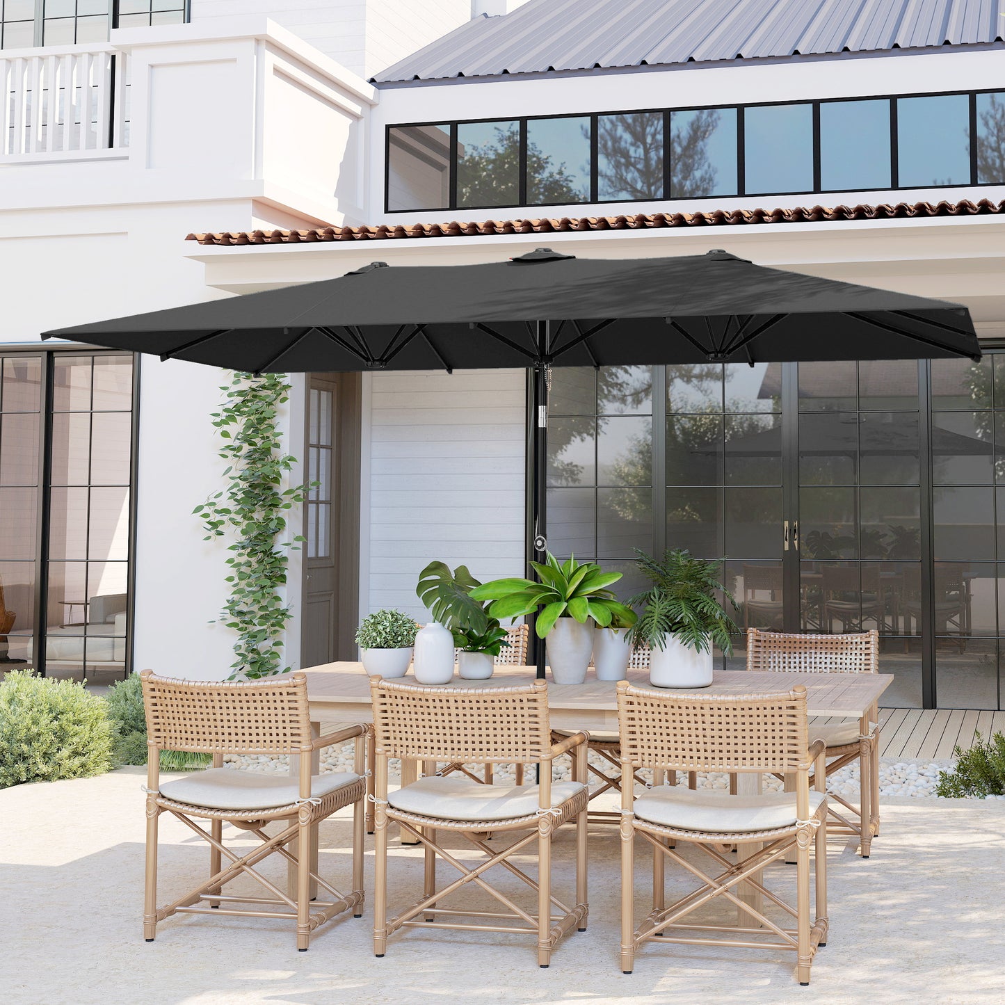 Grey Double-Sided Umbrella with Adjustable Height & 12 Ribs