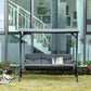 3 Seat Outdoor Swing Chair Steel Swing Bench Porch Swing With Adjustable Canopy, Coffee Tables and Cushion for Patio Garden, Dark Grey