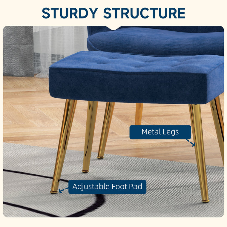 Accent Chair with Ottoman and Gold Legs - Dark Blue