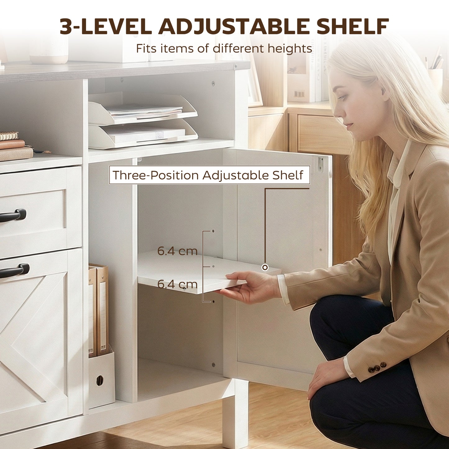 Lateral Filing Cabinet for Letter/A4 Hanging Files, File Cabinet with Open Compartments for Home Office, White