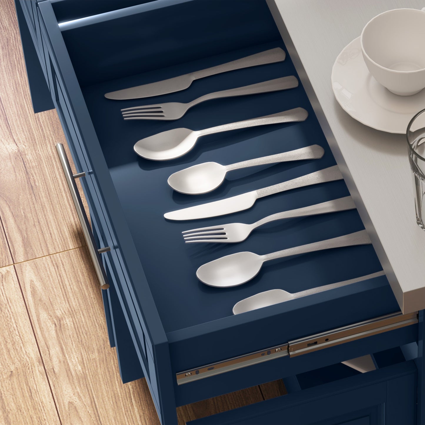 Rolling Kitchen Island with Stainless Steel Top, Kitchen Trolley with 2 Drawers, Cabinets, Towel/Spice/Knife Rack, Blue