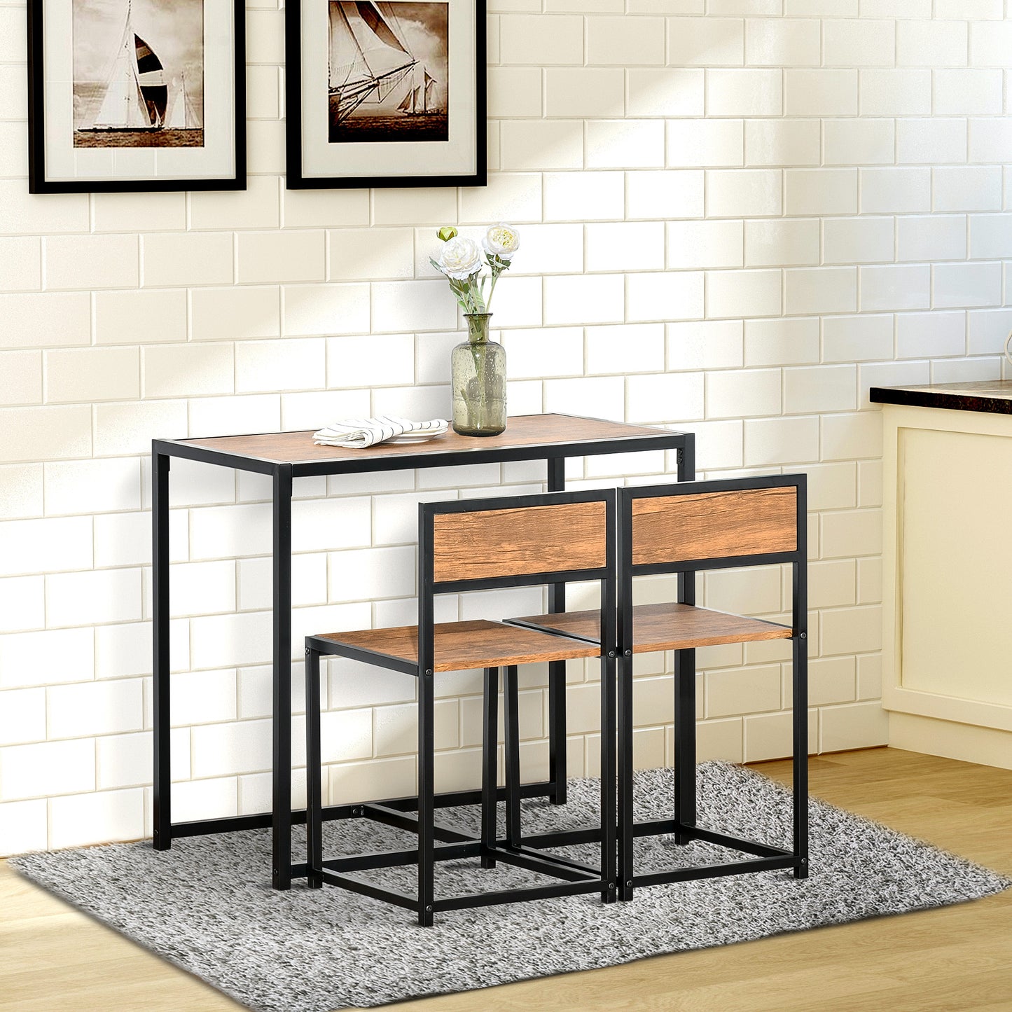 Dining Table Set, Industrial Dining Set for 2, Kitchen Table and Chairs for Small Space, Dining Room Table with Chairs