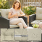 Outdoor Bistro Set, 3 Piece Wicker Patio Furniture Set with 2-Tier Glass Top Table, Cushions for Porch, Balcony, Beige