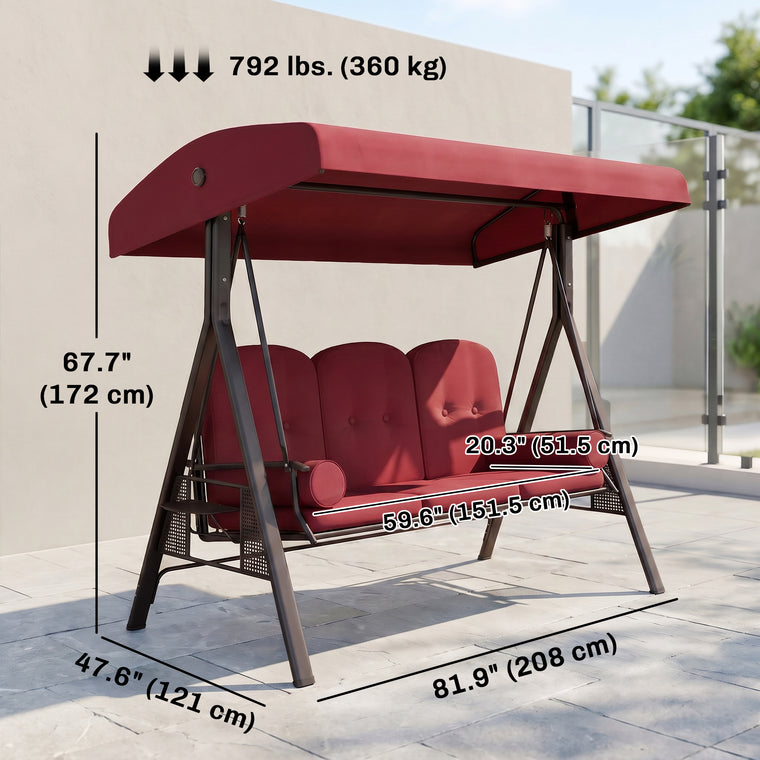 3-Person Steel Canopy Bench Swing with Side Trays