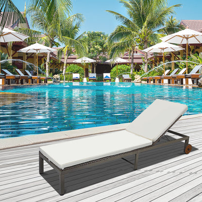 Cream White Rattan Sun Lounger with Adjustable Backrest