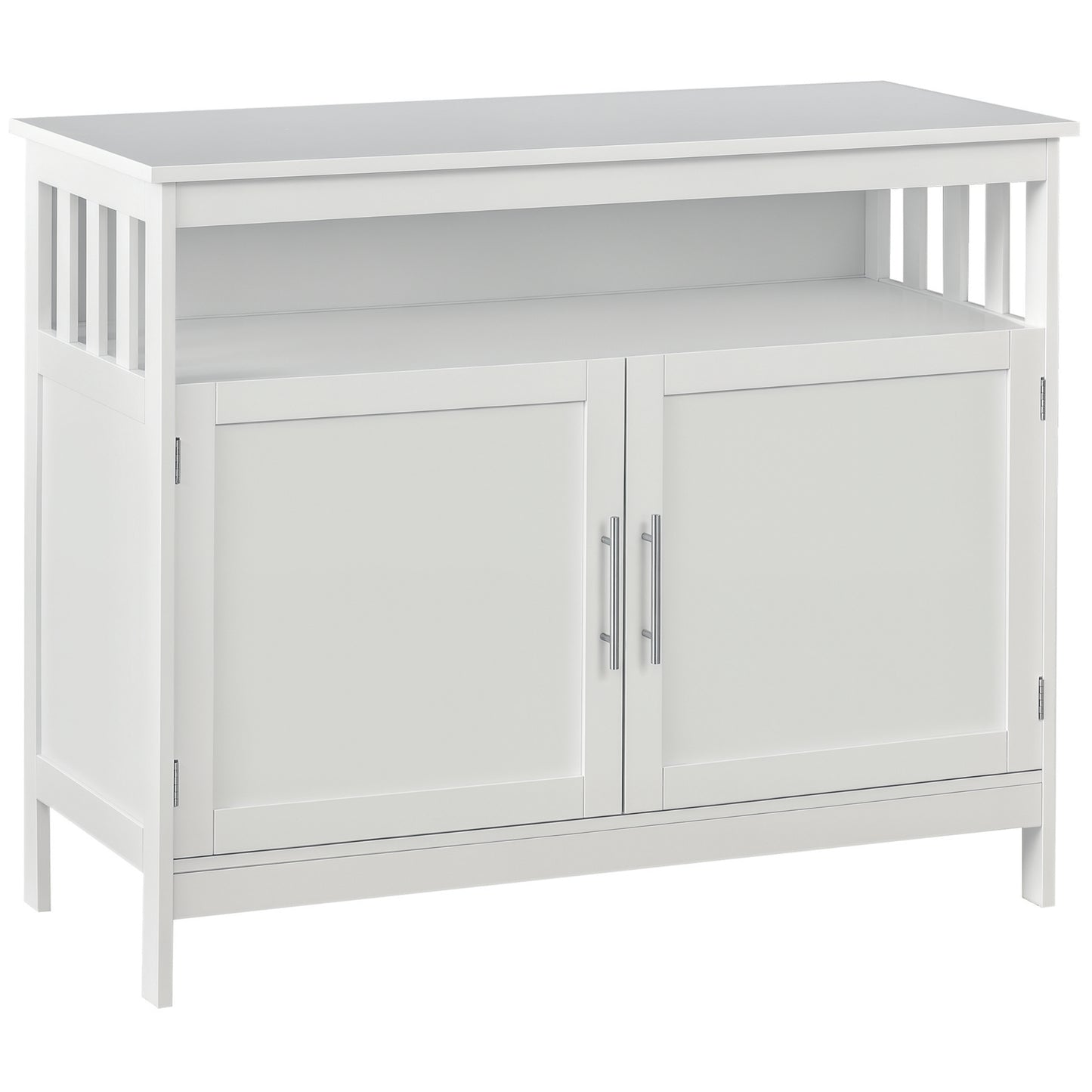 Wooden Sideboard Buffet Cabinet with Open Shelf and 2-Door Storage, White