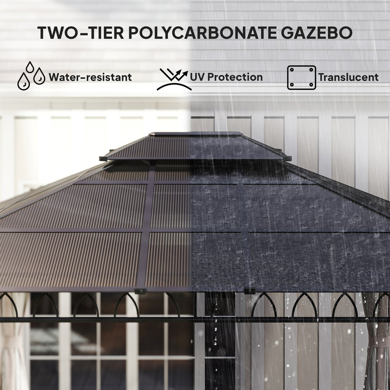 10' x 12' Hardtop Gazebo with Polycarbonate Roof & Curtains