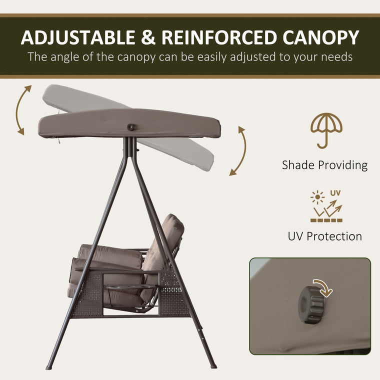 Brown 3-Seater Heavy Duty Porch Swing with Canopy