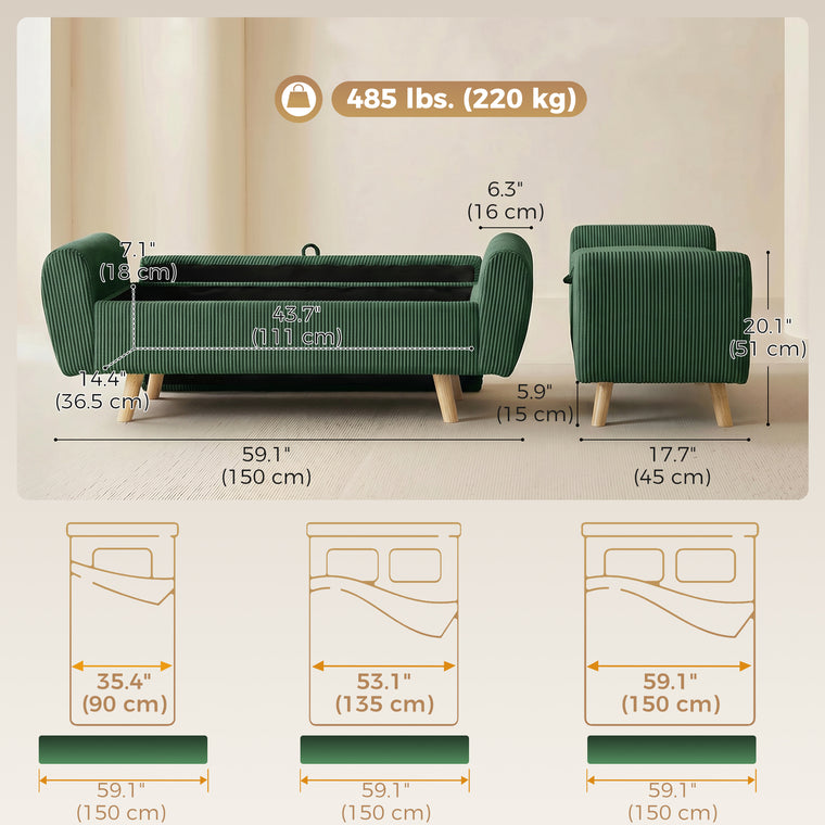 59" Corduroy End-of-Bed Storage Bench