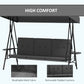 3-Seat Outdoor Porch Swing Patio Swing with Adjustable Canopy, Side Tray, Removable Cushion for Garden, Poolside, Grey