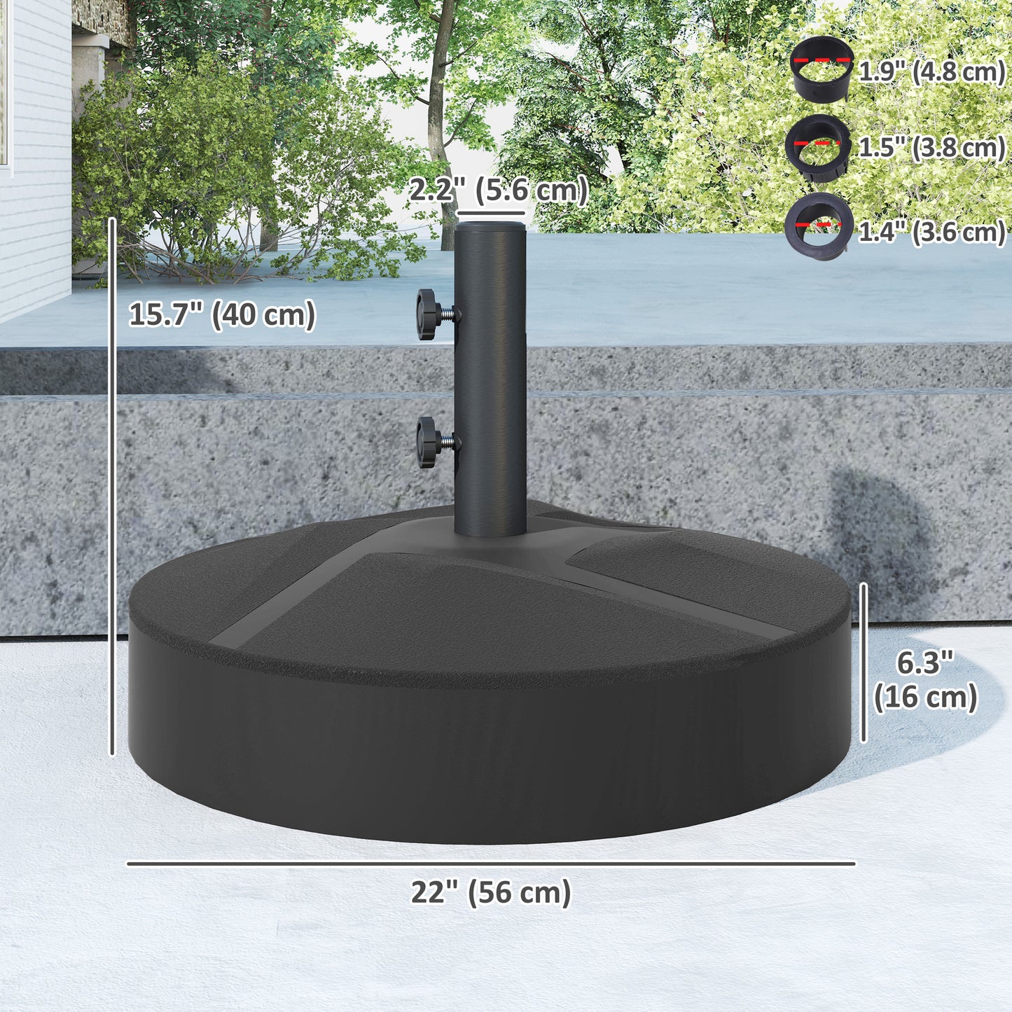 Patio Umbrella Base Holder, Heavy Duty Outdoor Umbrella Stand Base, Sand/Water Filled, Φ22" x 15.7" H, Black