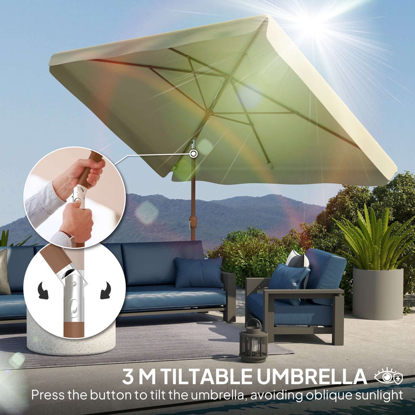 Patio Umbrella 118.1" x 78.7" Outdoor Parasol UV50+ Protection in Beige