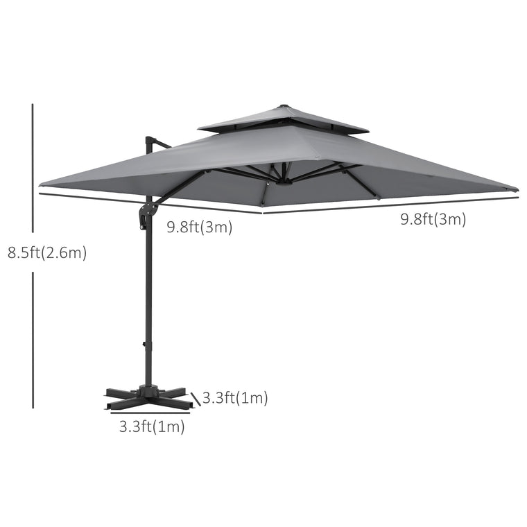 10' x 10' Light Grey Offset Umbrella with 360° Rotation