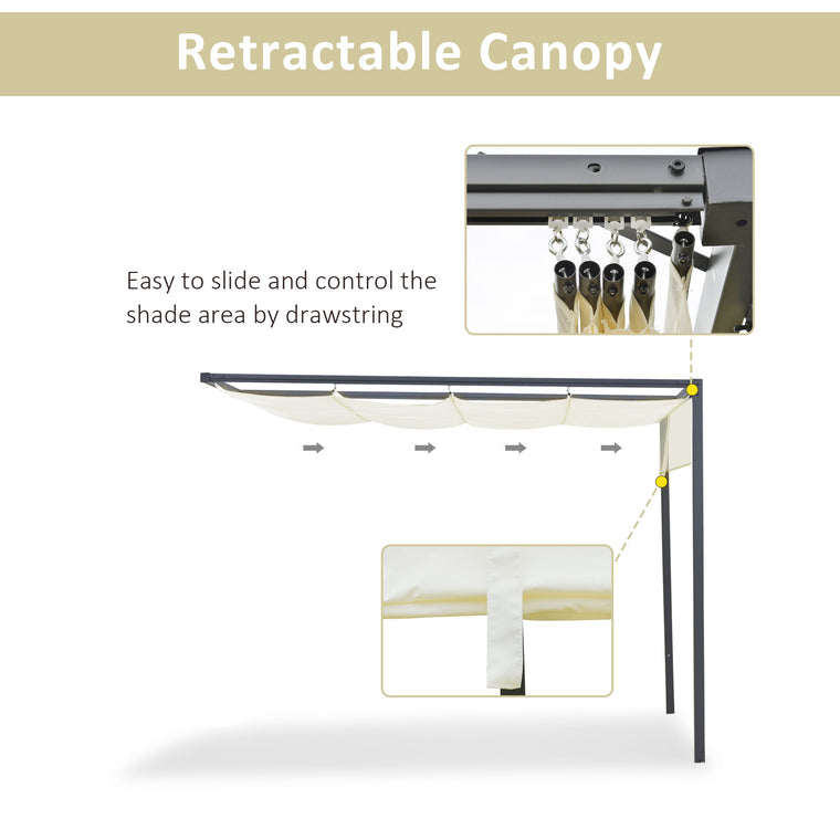 10' x 10' Cream White Metal Pergola with Retractable Canopy