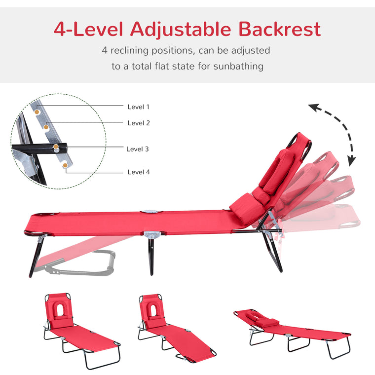 Red Folding Chaise Lounge with Face Hole and Pillow