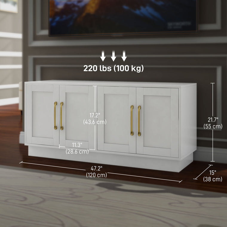 TV Stand with 4 Doors and Shelves for 55" TV - White