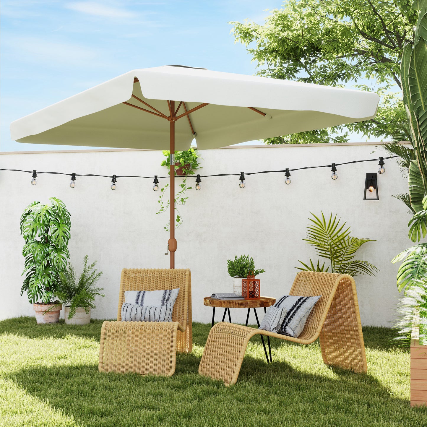 Patio Umbrella 118.1" x 78.7" Outdoor Parasol UV50+ Protection in White