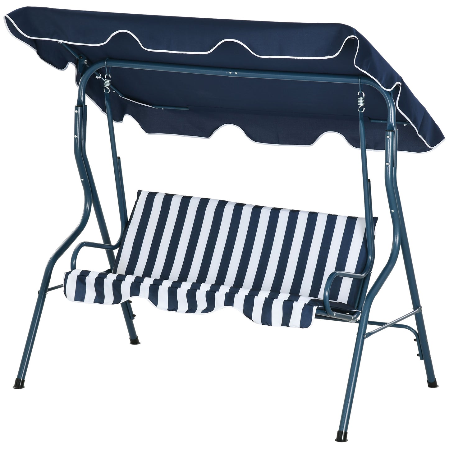 Outdoor Porch Swing with Adjustable Canopy, 3-Seater Patio Swing Chair with Cushion, Black