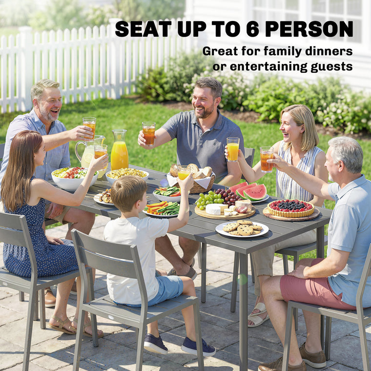 65" x 31.5" Metal Rectangular Dining Table, Slatted Top