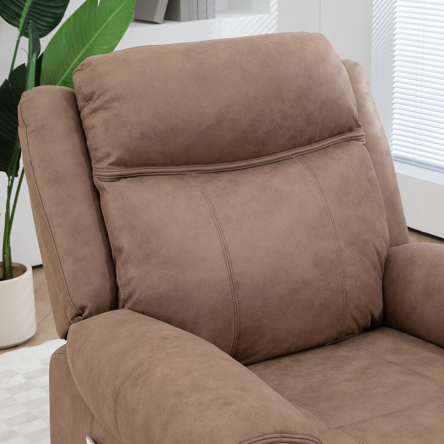 Manual Recliner Chair with Vibration Massage, Side Pockets, Microfibre Reclining Chair Nursing Chair for Living Room, Brown