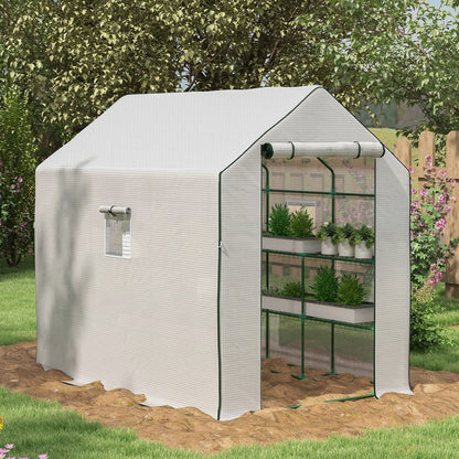 4.6' x 4.7' Walk-In Greenhouse with Flower Rack Shelves