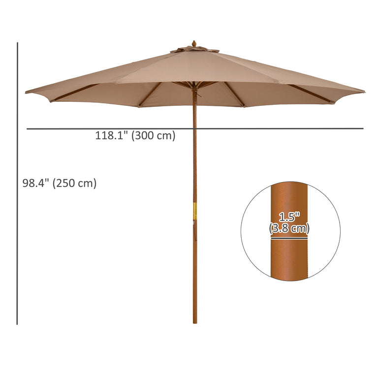 10' x 8' Khaki Wooden Patio Umbrella with Bamboo Ribs