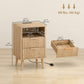Nightstands Set of 2, Modern Bedside Tables with Charging Station, 2 Drawers and Open Shelf, Oak