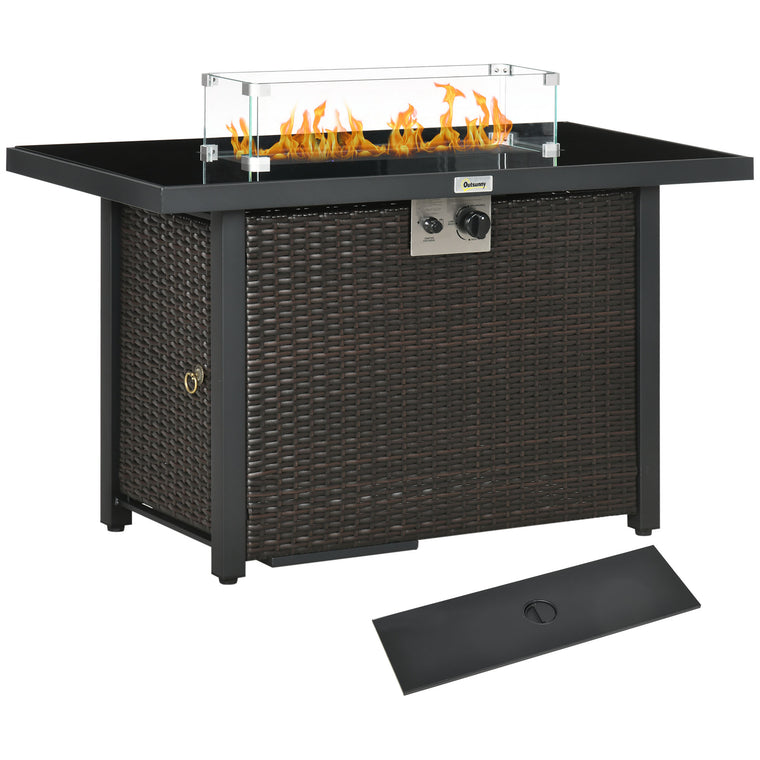 Coffee 43" Wicker Propane Fire Pit Table with Wind Guard