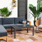 Outdoor Coffee Table, Rectangular Patio Table with Steel Frame and Slat Tabletop for Garden, Balcony, Grey