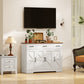 47" Buffet Cabinet with Soft-Close Hinges, Farmhouse Sideboard with 3 Drawers, Adjustable Shelves and Spice Racks, White