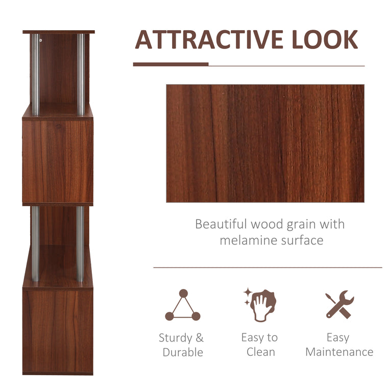 5-Tier S-Shaped Geometric Bookcase - Walnut