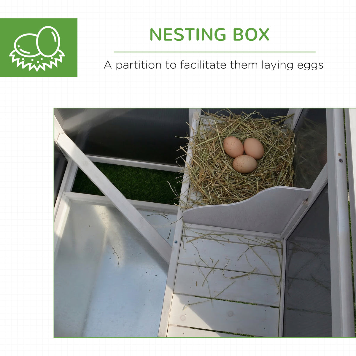 63" Grey Wooden Chicken Coop with PC Roof & Nesting Box