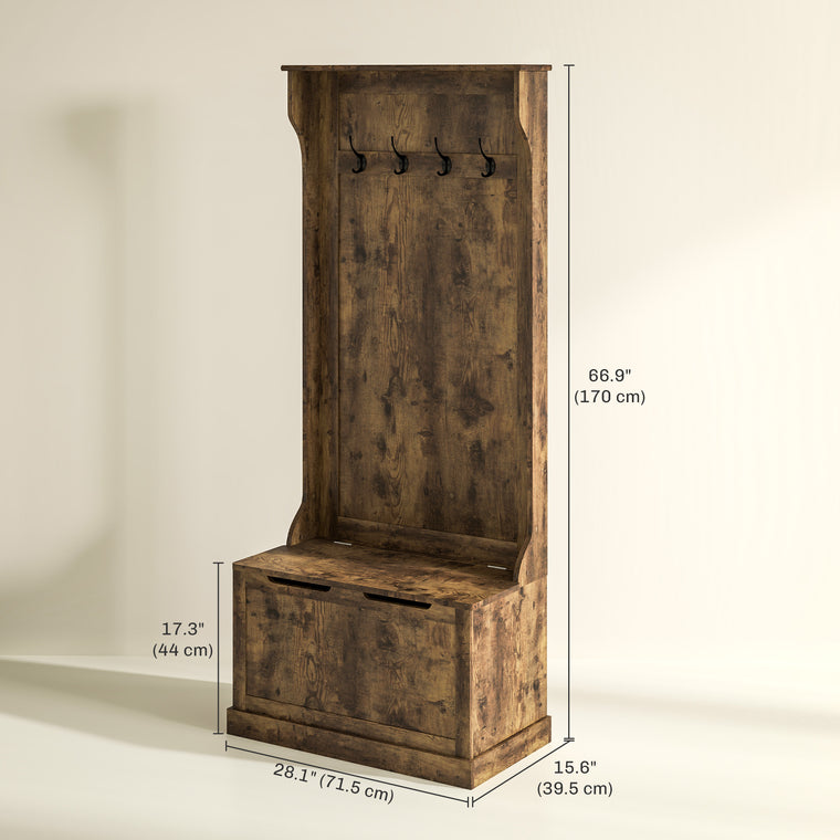 4-in-1 Hall Tree with Shoe Storage and Bench - Rustic Brown
