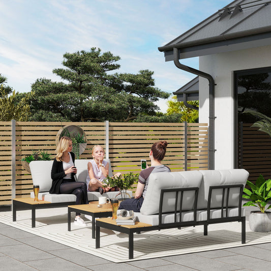 4 Piece L Shaped Garden Furniture Set, 4 Seater Outdoor Corner Garden Set, 2 Loveseats, 2 Coffee Tables, Teak