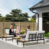 4 Piece L Shaped Garden Furniture Set, 4 Seater Outdoor Corner Garden Set, 2 Loveseats, 2 Coffee Tables, Teak