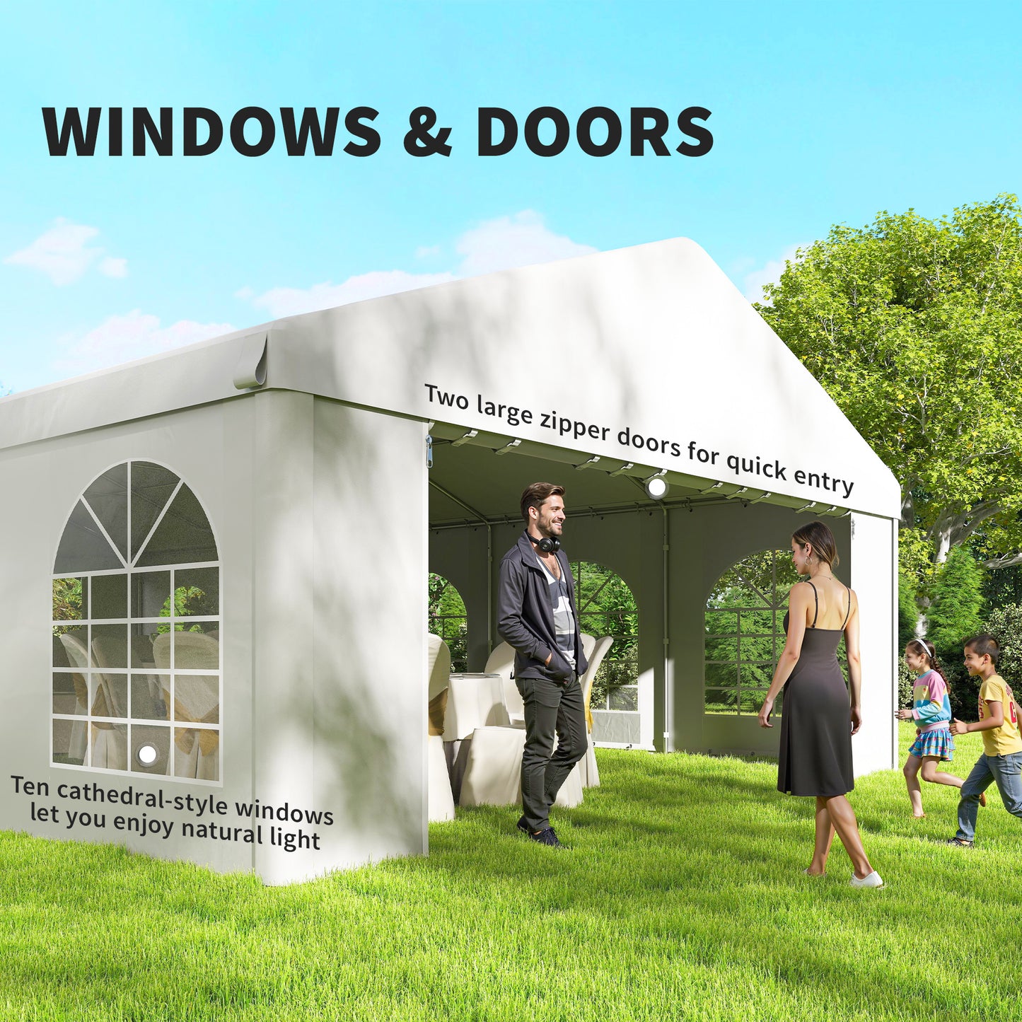 Heavy Duty Large Party Tent & Carport with Removable Sidewalls, Portable Garage Canopy Tent, White